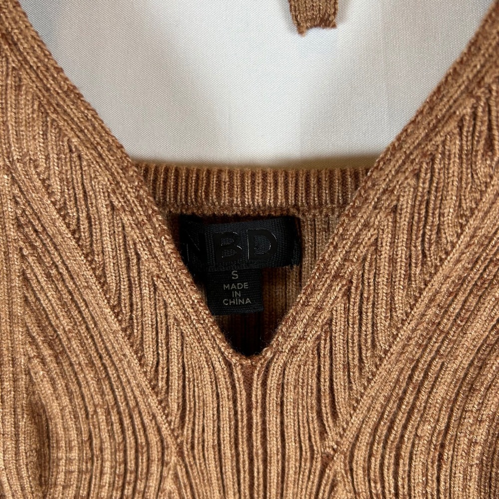 NBD Brown Ribbed Knit Stasia Halter Wrap Midi Dress Small - Picture 3 of 9